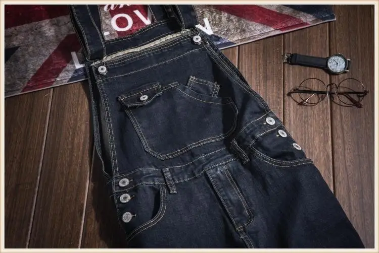 Мужской облегающий джинсовый комбинезон Sokotoo, повседневный комбинезон из темно-синего денима на бретелях и с карманами батального размера на крупного и высокого человека