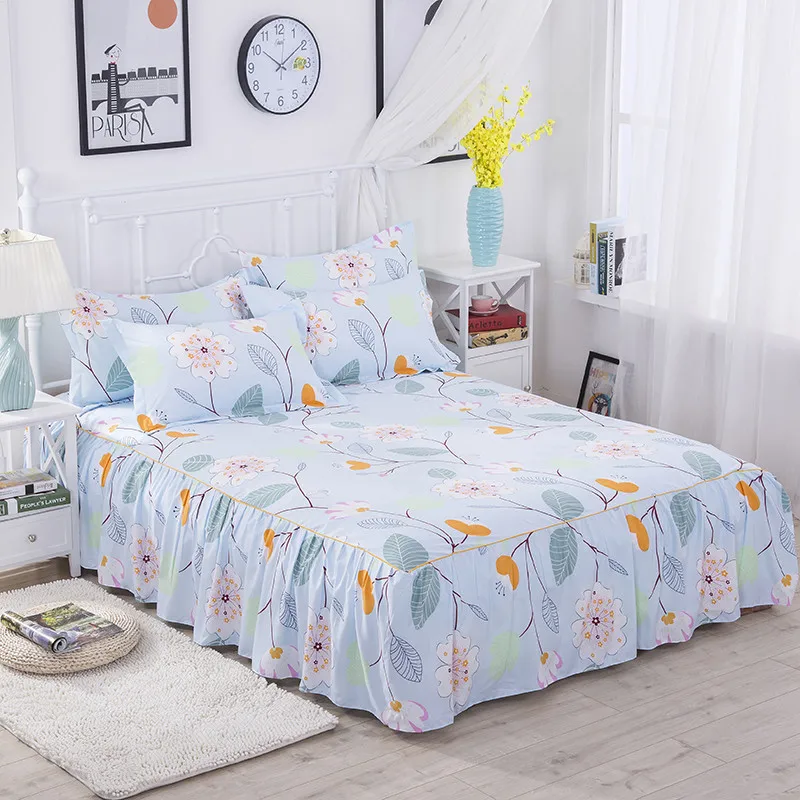 Хлопок кровать юбка один кусок многоцветная защита рукав печати кровать для принцессы юбки - Цвет: Оранжевый