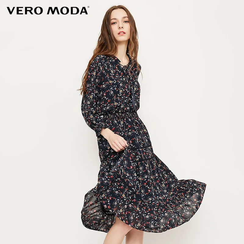 

Vero Moda 2019 Spring & Summer Lace-up Neckline Floral Dress |31827C541