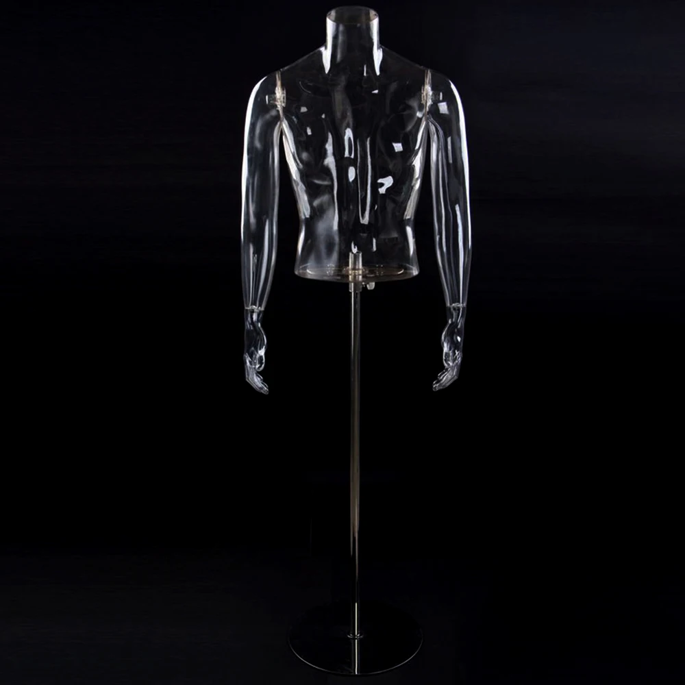 Half Body Transparency Plastic Male Mannequin without Head for Clotes