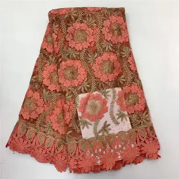 

African Velvet Lace Fabric 2019 Latest Design Tulle tulle Lace Fabric For Nigerian Wedding Dress Soft Design Peach F1241
