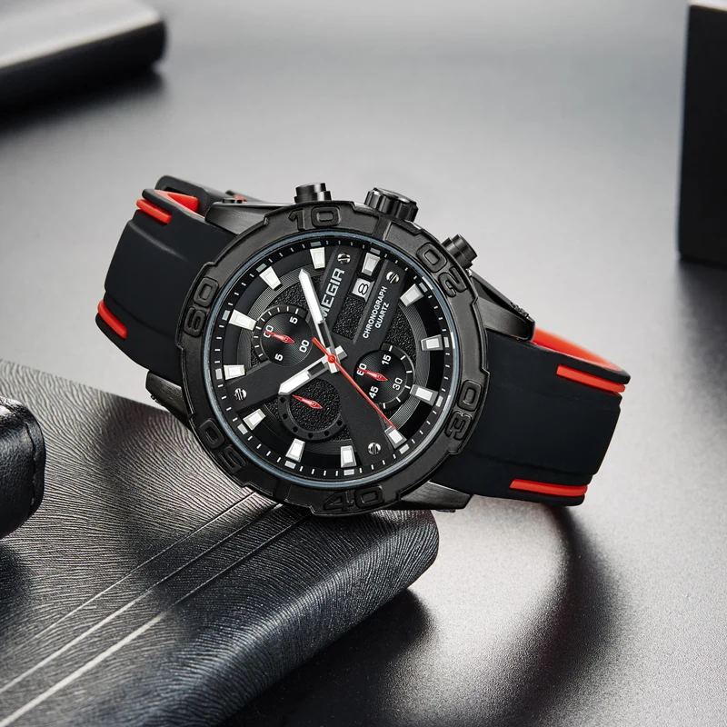 

MEGIR Men Quartz Watches Man Fashion Multifunction Chronograph Watch Mens Silicone Strap Waterproof Wristwatch Relogio Masculino