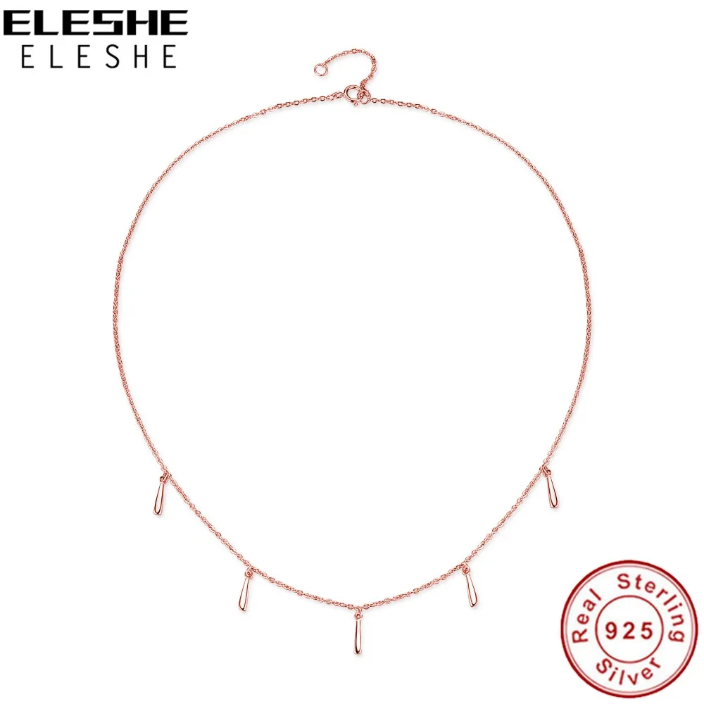 

ELESHE New 925 Sterling Silver Geometric Stick Necklace&Pendant Classic Rose Gold Chain Choker Necklaces for Women Jewelry