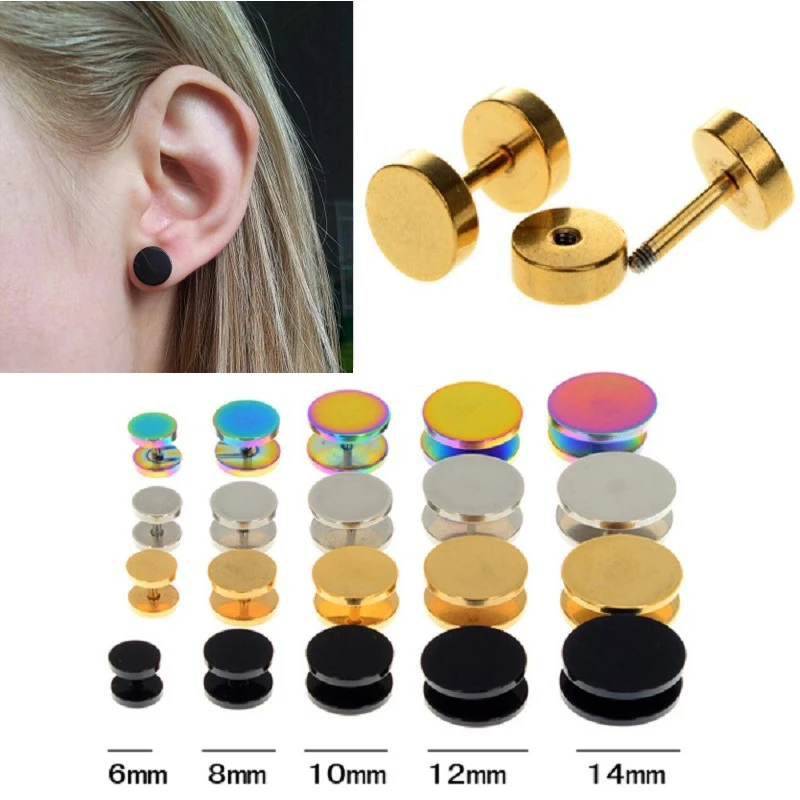 **SWEET** BLACK  SURGICAL STEEL FAKE FLESH TUNNELS WITH MULTI CRYSTALS 