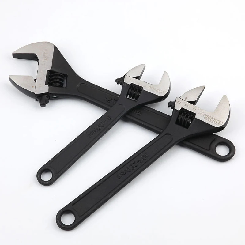 8"/10"/12" Universal Adjustable Wrench Multi function Black Large Open Monkey Spanner Industrial