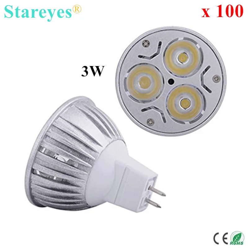

Free shipping 100 pcs Dimmable CREE MR16 3W 3X1W AC&DC 12V High power LED Spotlight Downlight Lamp droplight bulb light Lighting
