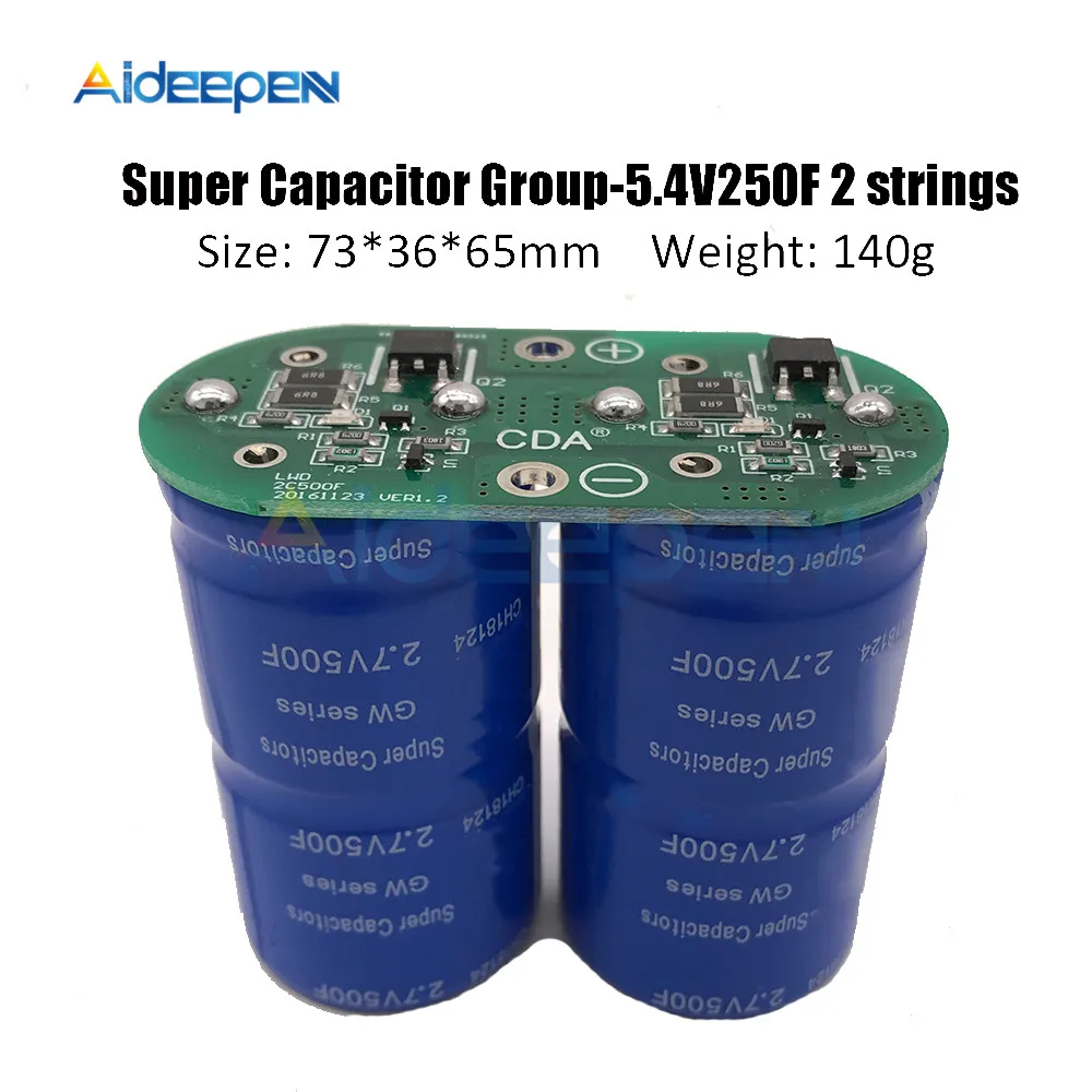 

Super Farad Capacitor 5.4V 250F Single Row Ultracapacitor 2pcs 2.7V 500F Automotive Rectifier With Protection Board Module