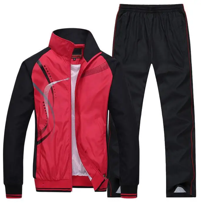 Мужская одежда, мужская спортивная одежда, уличные спортивные костюмы, куртки+ штаны, 2 шт., повседневный спортивный костюм для упражнений, мужские толстовки и толстовки, комплект 5XL - Цвет: RED