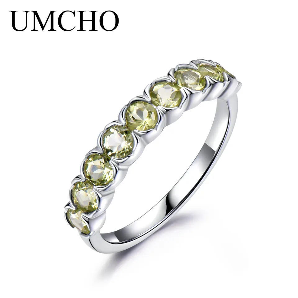 

UMCHO 1.08ct Natural Peridot Gemstone Ring 925 Sterling Silver Wedding Band Engagement Rings For Women Fine Jewelry