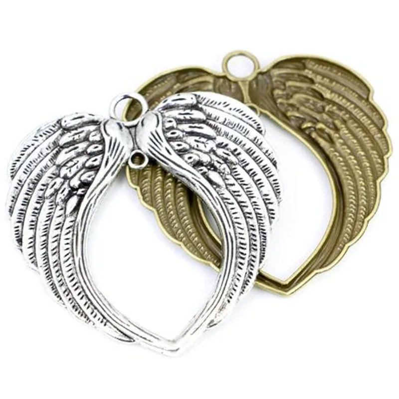 

5pcs DIY Jewelry Findings Angel Wings Antique Silver Plated Heart Charms Pendants for Bracelets Necklace Jewelry Making 66x68mm