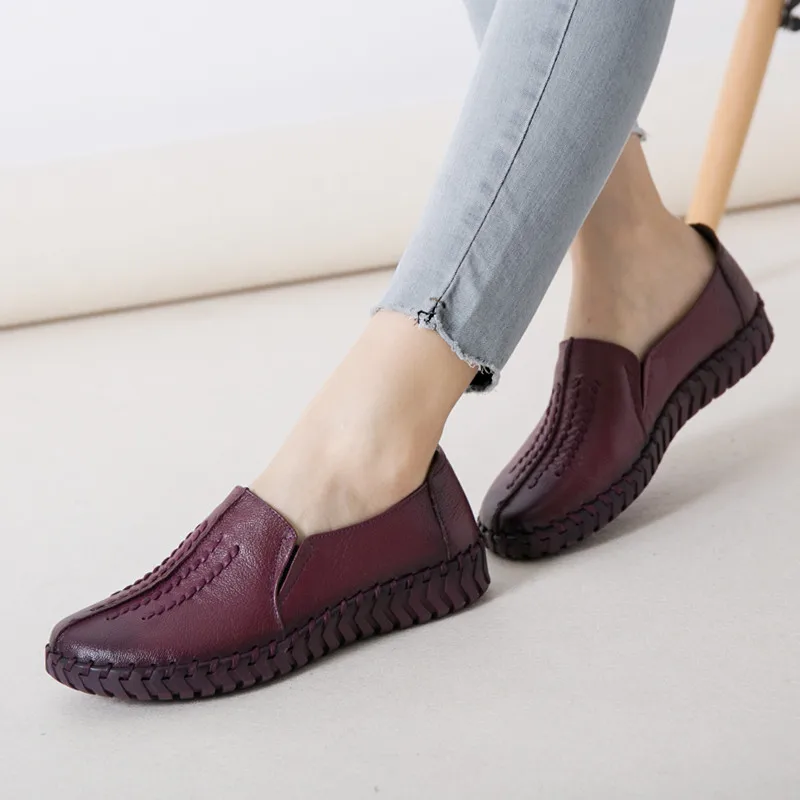 De Mocassins La Et jaune Confortables Plat Chaussures Occasionnels En Cuir Femmes Rétro Noir Fond Main Fleurs pourpre Mou Appartements À Mode Véritable Beyarne vwO5TBqax