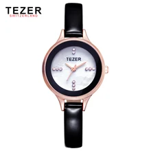Бренд TEZER Orologio Донна Мода Блестящий Кристалл Смотреть Женщины Повседневная Мода Кожа Часы Женские Кварцевые Дамы Наручные Часы Ж/Коробка
