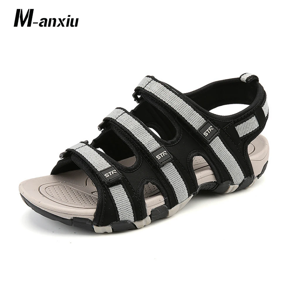 

M-anxiu Peep-toe Soft Sole Cross-strap Rubber Sandals Men's PU Leather Antiskid Summer Outdoor Sandal Shoes Hotsale