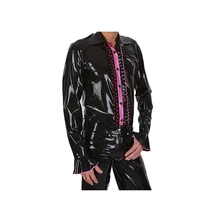 Латекс резиновая Мужская Красивая рубашка в стиле ретро с лацканами и длинными рукавами Размер XXS-XXL