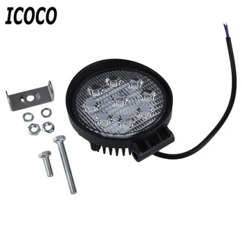 

ICOCO 27W 12V 24V Flood Round LED Work Light Spot Lamp Offroad Light Bar For Boat Tractor Truck Off-road SUV GP Truck Motorcycle