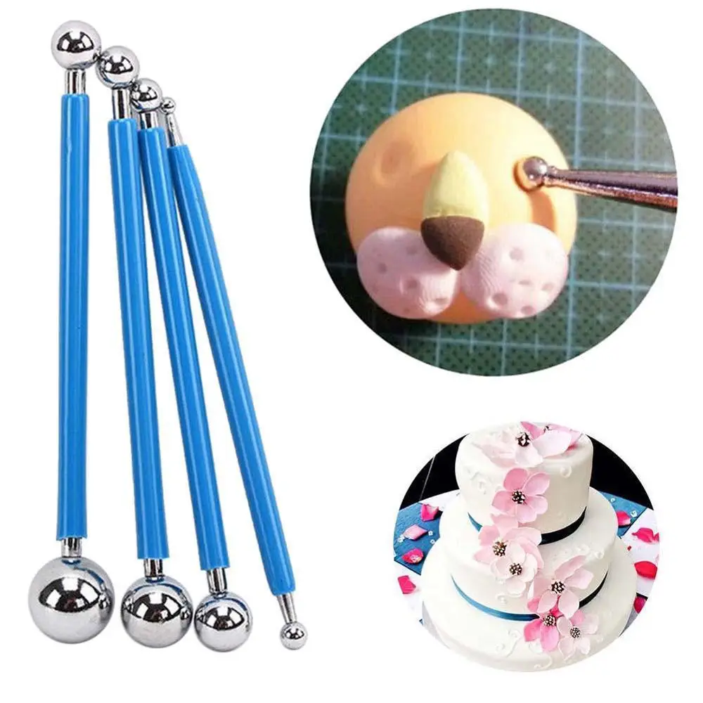 

4pcs/Lot Sugarcarft Fondant Cake Decorating Kit Stainless Steel Molding Ball Sticks Kitchen Accessories Polymer Clay Tools