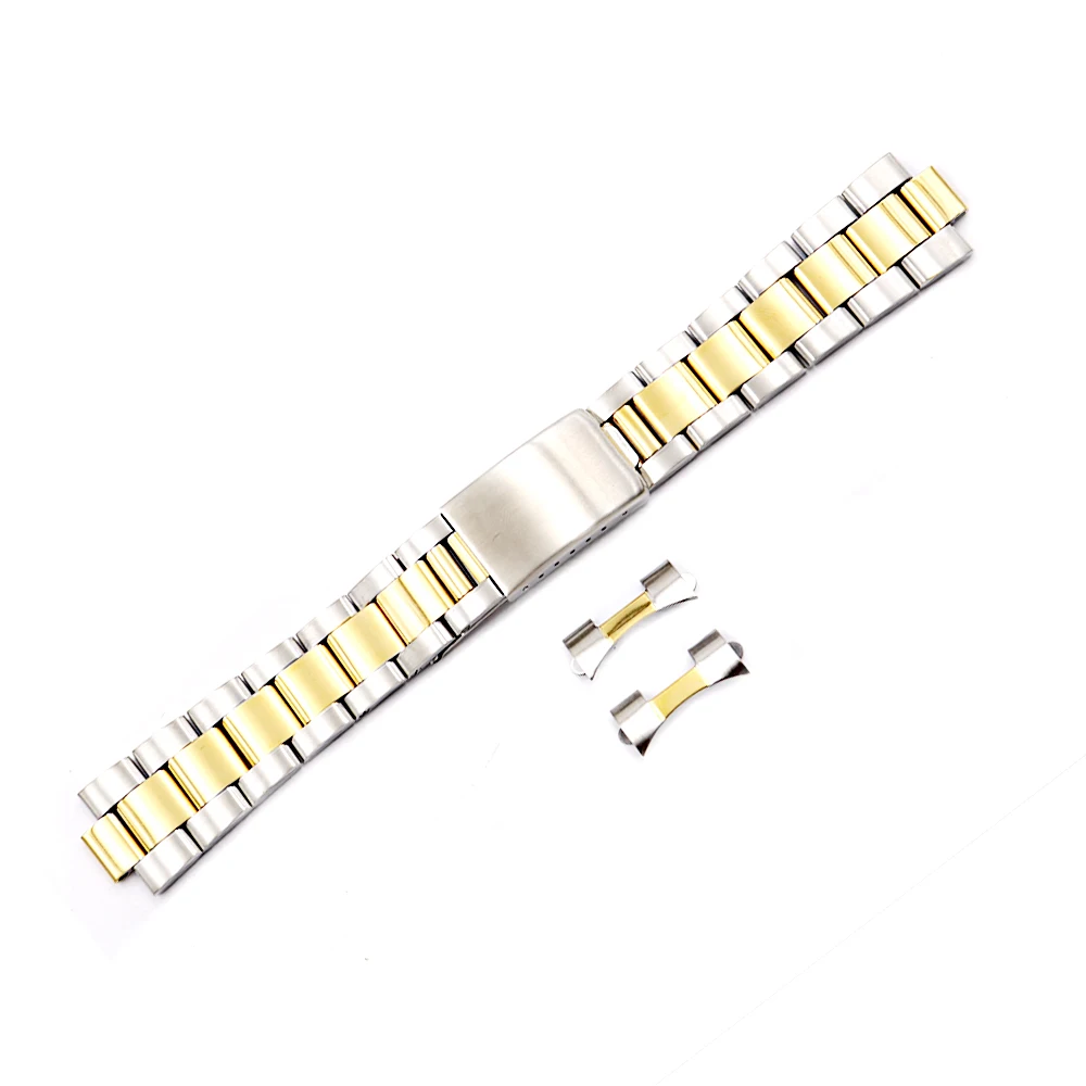CARLYWET 19 20 мм 316L нержавеющая сталь два тона золото серебро часы ремешок старый стиль Oyster браслет полый загнутый конец