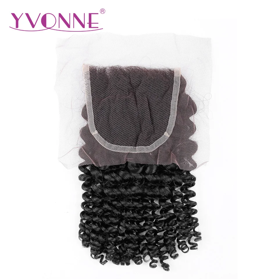 YVONNE Brazilian Virgin font b Hair b font Kinky Curly Closure 4x4 Free Part font b