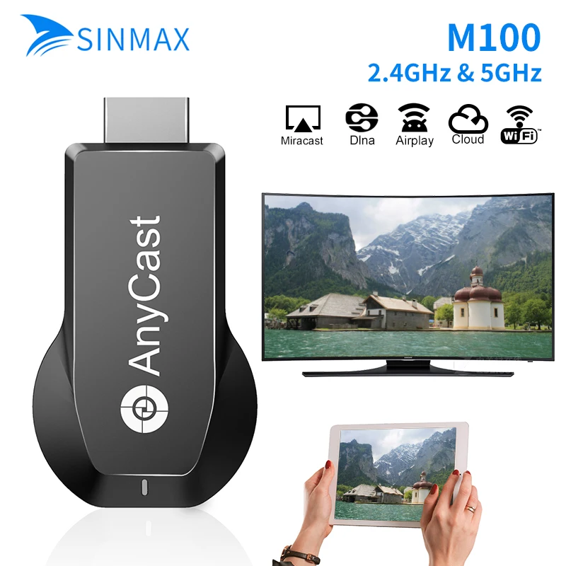 

2019 New TV Stick Anycast M100 5G/2.4G 4K Dual Core H.265 Decorder HDMI Miracast WiFi Display Receiver Dongle PK M2 cromecast