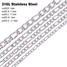 CUSTOMIZE SIZE 316L Stainless Steel Necklace chain Silver Color Figaro Chain Necklace Mens jewelry Christmas gift