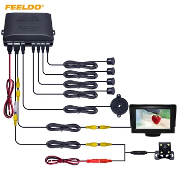 

FEELDO 1Set Car 4.3" LCD Monitor 4-sensor Parking Sensor 4-LED Night Vision CCD Camera Reversing Rearview Parking System #982