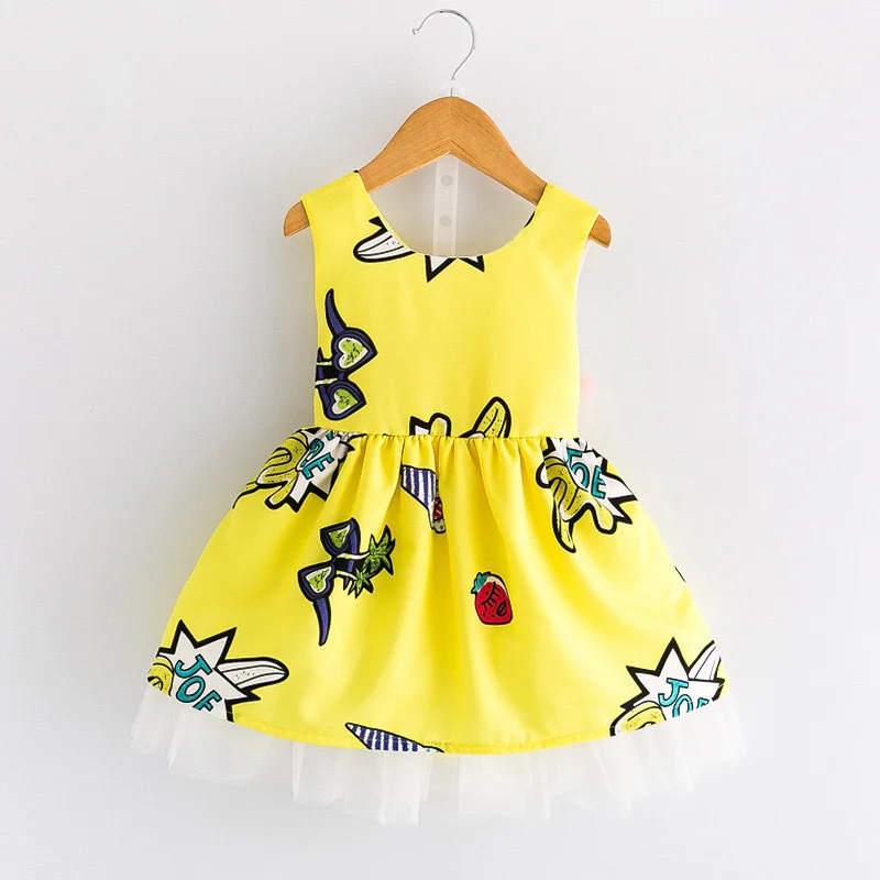 

BibiCola 2018 Children girls dress silk cotton sleeveless o-neck dresses kids casual knee-length print summer party clothing