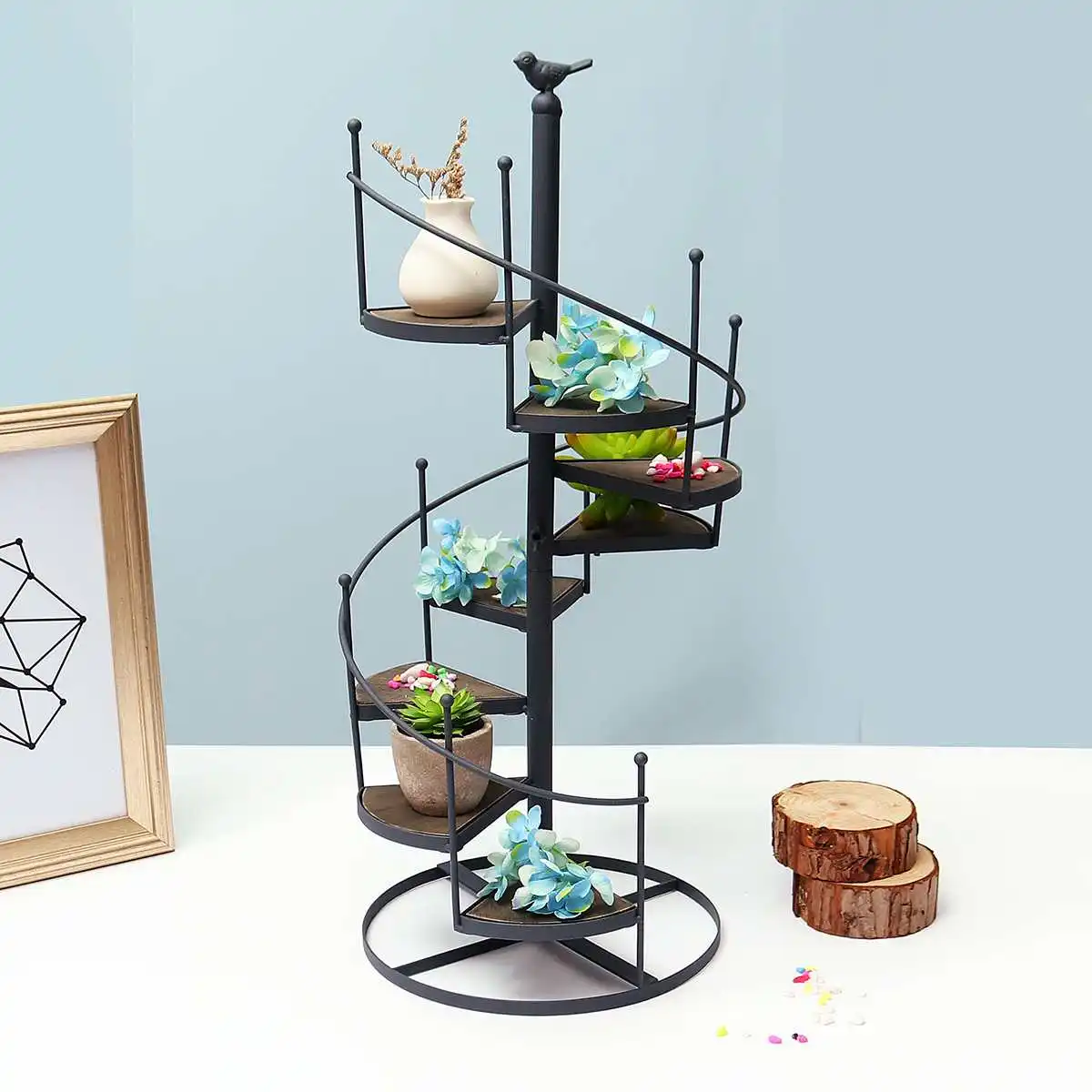 

8 layer Iron Plant Rack Metal Stand Plants Succulent shelf Stair shape Desktop Garden flower Modern Decorative with wood plate