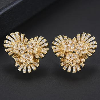 

GODKI 21mm Trendy Lovely Wheel Flower Stud Earrings For Women Wedding Cubic Zircon CZ Dubai Bridal Earrings Bohemia Hot 2018