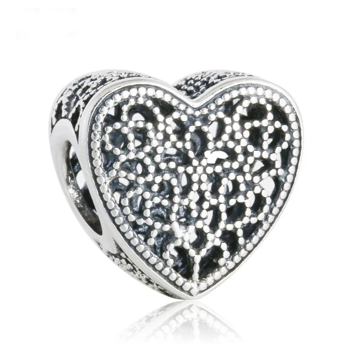

Fits Pandora Bracelet Heart Shaped Hollow Silver Charms Original 925 Sterling - Silver - Jewelry Valentine Charm DIY Making
