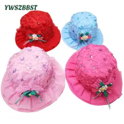 Летняя шляпа от солнца для девочек с кружевными цветами и бантом для маленьких девочек, детские шляпы для девочек, детские Пляжный набор