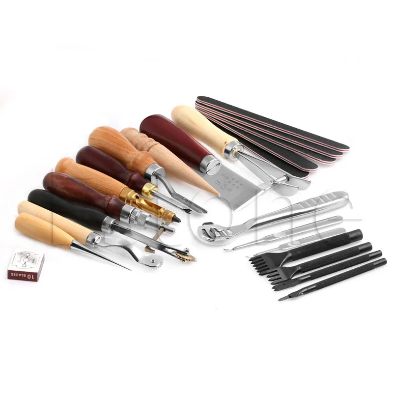 

23Pcs Leather Craft Tool Kit Stitching Carving Working Sewing Saddle Groover