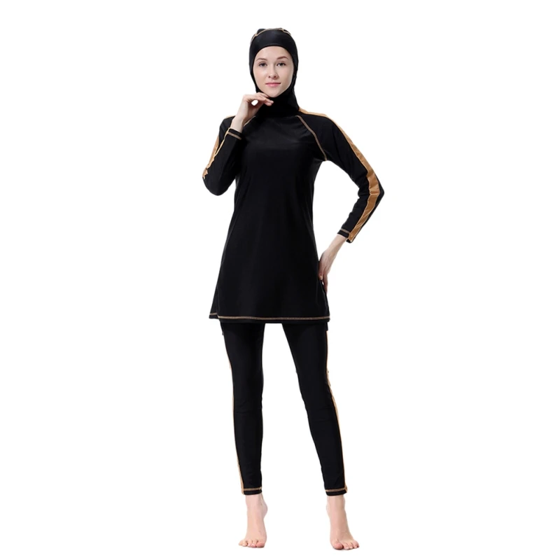Новый Мусульманский купальник Черный солнцезащитный крем Исламской женские купальники скромные купальники с полное покрытие