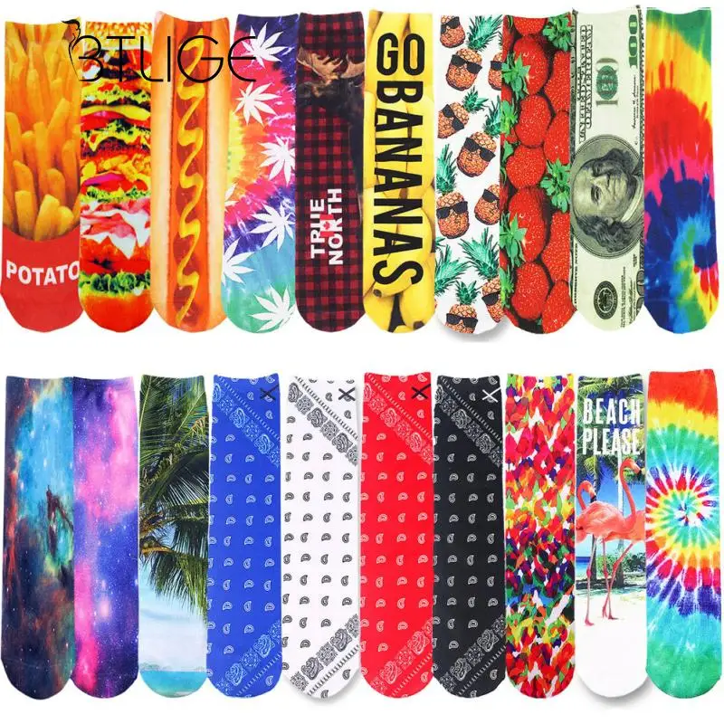 

BTLIGE Christmas Gifts Printed 3D Socks Women Knee High Digital Stocking Men Long Sport Socks 2017 HOT Happy Socks Cycling