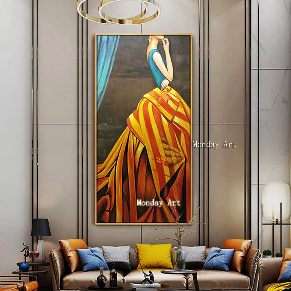 MM Handmade-abstract-figure-girl-with-yellow-striped-skirt-oil-painting-on-Canvas-wall-art-picurte-for (3)