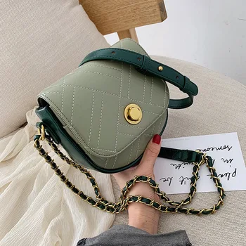 

Saddle Bag For Women 2020 Green Solid Color Leather Crossbody Bags Lady Summer Small Purses and Handbags Female Shoulder Bag