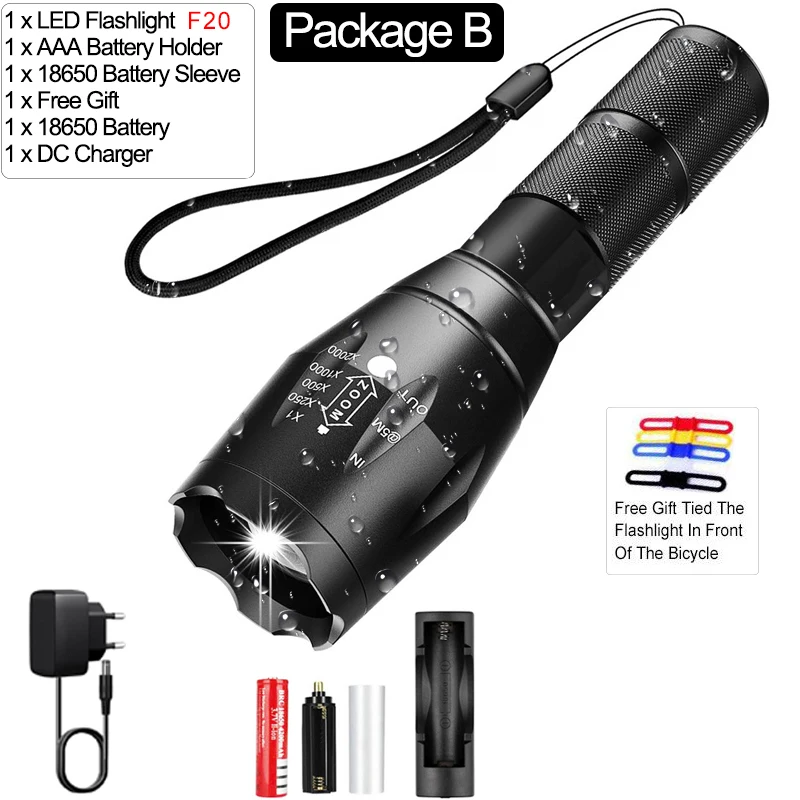 Package B Pocketman светодиодный фонарик с зумом светодиодный фонарь XHP50 V6 супер яркий фонарик водонепроницаемый для кемпинга и пеших прогулок 18650 - Испускаемый цвет: Package B