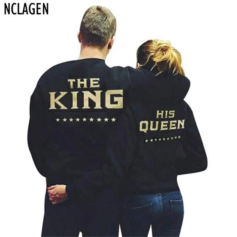 Распродажа хлопковые Толстовки NCLAGEN с надписью King Queen пары для мужчин и женщин