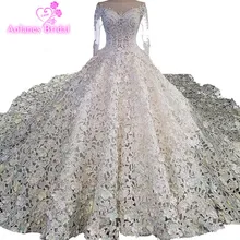 Роскошные свадебные платья с кристаллами и соборным шлейфом; дизайнерские свадебные платья принцессы; атласная Пышная юбка с вышивкой; бальное платье