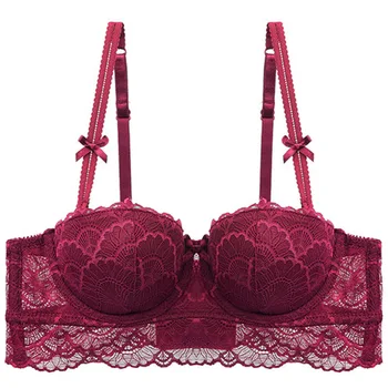 

AMX Sexy Lace Bra Women Intimates Fashion Lingerie Half Cup Bra Five Hook-and-eye Closure Three Color