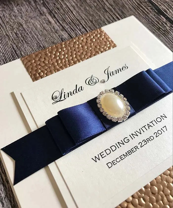 Свадебные приглашения ручной работы с милым бантом CA0651|invitations|invitations handmadeinvitation