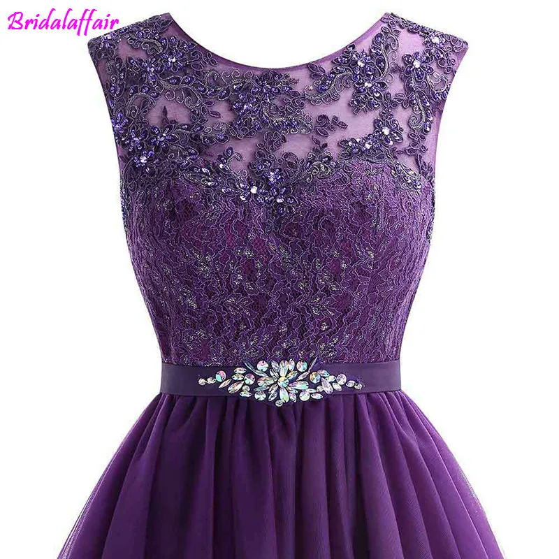Affordable V-Neck Purple Cocktail Party Gown with Beaded Appliques and Zipper Back - Perfect for Prom and Galas image 3