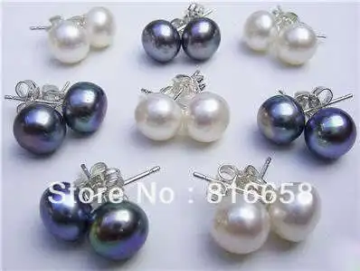 

Free shipping@@8Set 7-8MM White&Black Akoya Cultured Pearl Earring AAA 6.09