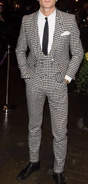 Men Houndstooth Dogstooth Suit Checkered Tuxedos Groom Prom Wedding Suit Blazer 