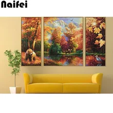 Фото на заказ! 5D DIY алмазная живопись! детский зимний жилет 3 шт./компл. лес осенний пейзаж и медведь Алмазная мозаика полная квадратная Алмазная вышивка