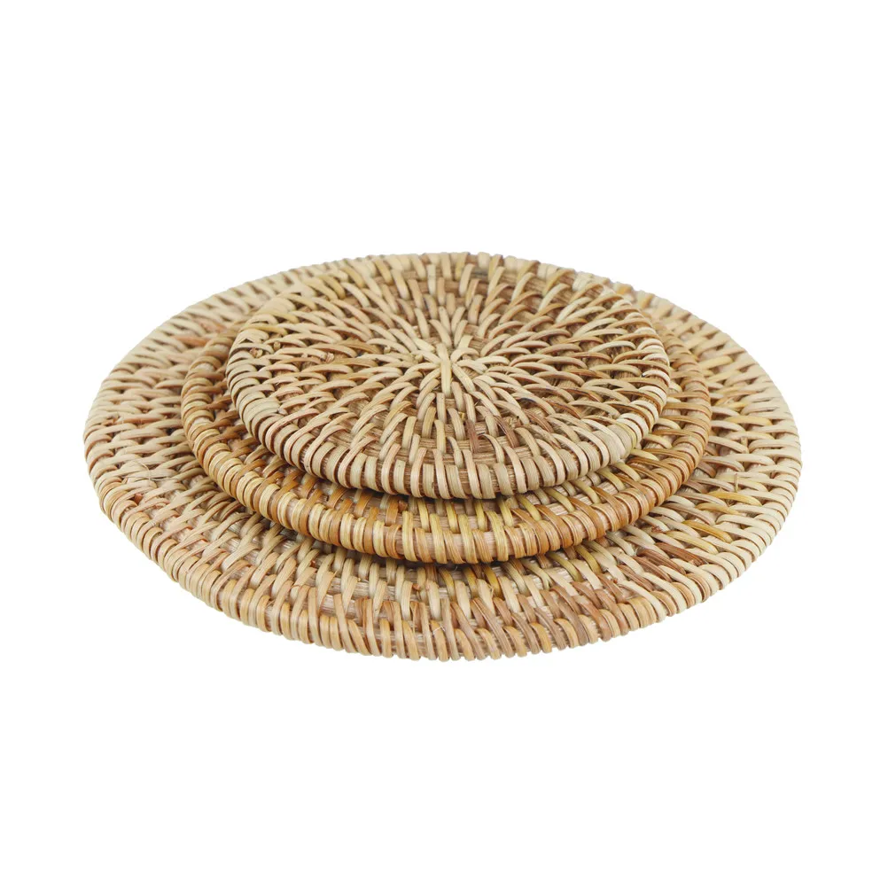 

3size Teapot Cup Coaster Rattan Mat Coasters Tea Coffee Drinks Pot Cushion Pad Tableware Placemat Dish Mat Weave Cup Mat Pad