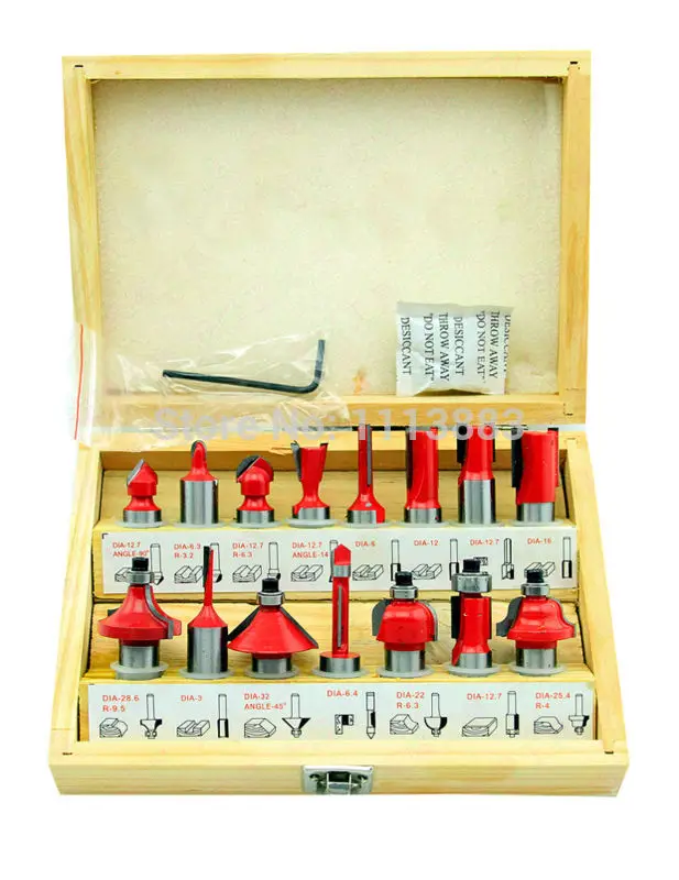 

15PCS 1/2" Shank Diameter, TCT Router Bit Set in a Wooden Box