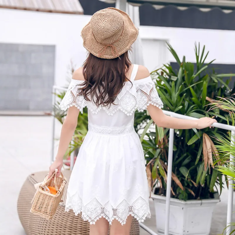 JIBAIYI Summer Elegant Lace Sleeveless Women Dress Sexy Off Shoulder White Sundress Female Casual High Waist Slash Neck Vestido JIBAIYI Summer Elegant Lace Sleeveless Women Dress Sexy Off Shoulder White Sundress Female Casual High Waist Slash Neck Vestido