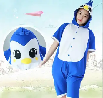 

Blue Penguin Animal Summer Cotton Hoodie Pajamas Costume Cosplay Onesies Sleepwear Cartoon Sleepsuit For Boys Girls Kids Adults