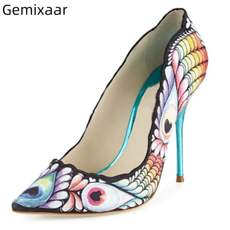 

Chic Pattern Pumps Shoes Women Slim Shallow Pointed Toe High Stiletto Heels Zapatos Unique Pattern Sweet Color Pumps Woman Mujer