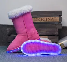 New 2016 Led children snow boots fur winter girls women flat Thicken Shoes For baby Kids child snow fashion boots size 27-40